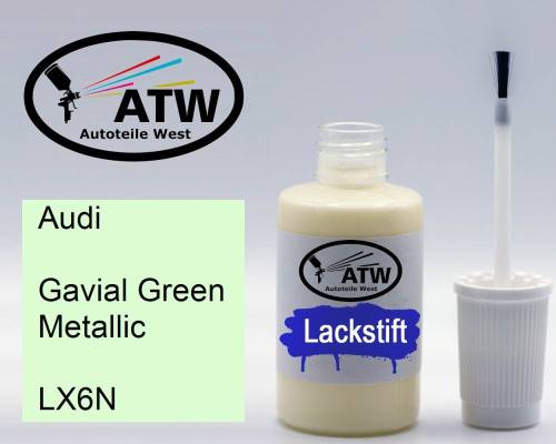 Audi, Gavial Green Metallic, LX6N: 20ml Lackstift, von ATW Autoteile West.